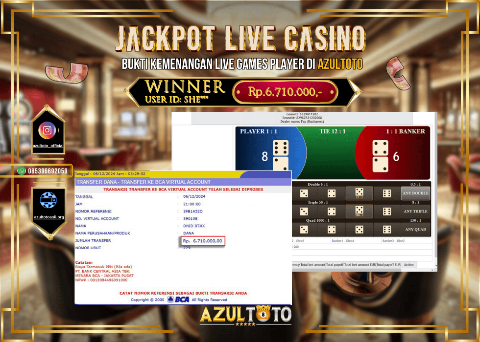 JACKPOT PRAGMATICPLAY LIVE CASINO  RP.6.710 000.00,- LUNAS DI AZULTOTO!
