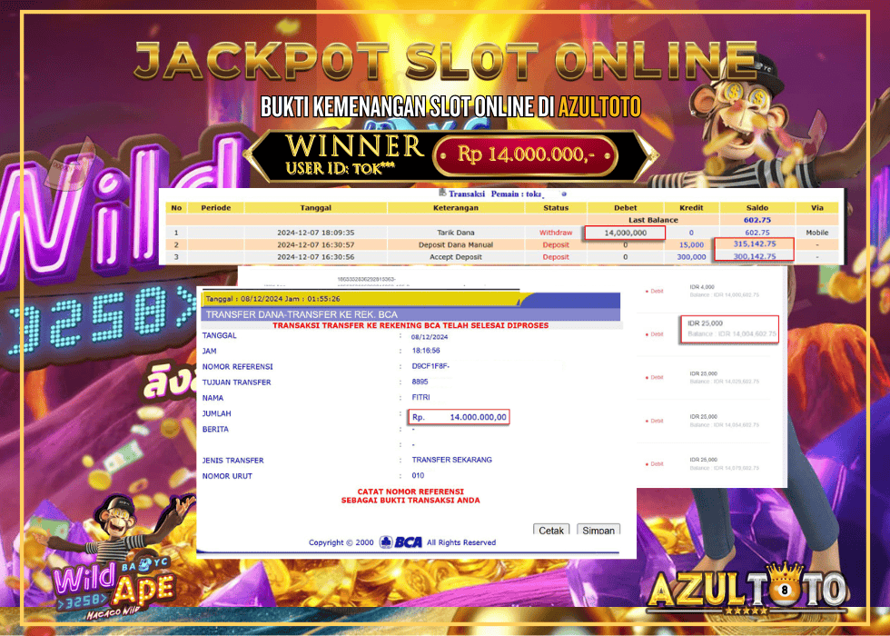 JACKPOT SLOT WIld APE RP.14.000.000,- LUNAS DI AZULTOTO!
