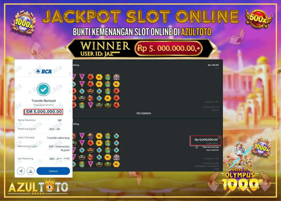 JACKPOT SLOT GATES OF OLYMPUS 1000 RP.5.000.000,- LUNAS DI AZULTOTO!