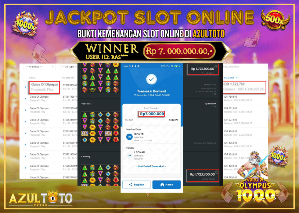 JACKPOT SLOT GATES OF OLYMPUS 1000 RP.7.000.000,- LUNAS DI AZULTOTO!