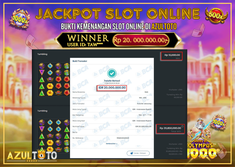 JACKPOT SLOT GATES OF OLYMPUS 1000 RP.20.000.000,- LUNAS DI AZULTOTO!