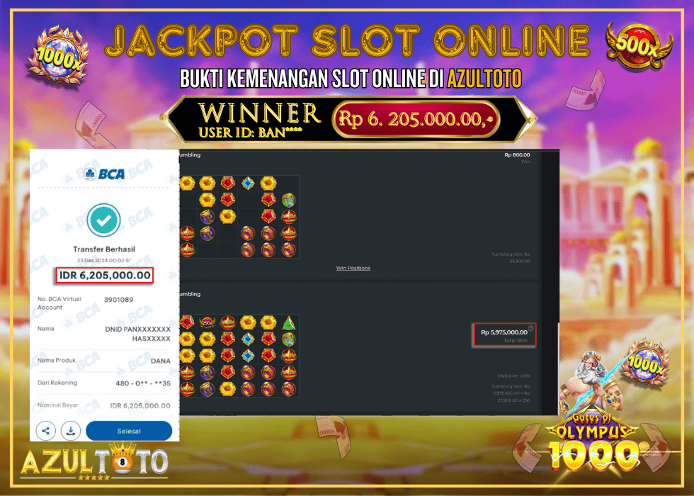 JACKPOT SLOT GATES OF OLYMPUS 1000 RP.6.205.000,- LUNAS DI AZULTOTO!