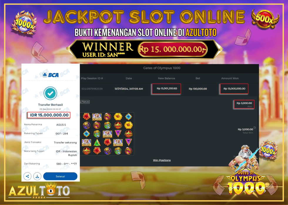 JACKPOT SLOT GATES OF OLYMPUS 1000 RP.15.000.000,- LUNAS DI AZULTOTO!