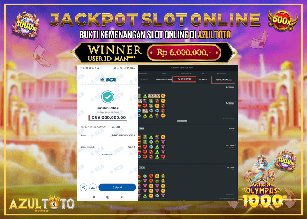 JACKPOT SLOT GATES OF OLYMPUS 1000 RP.6.000.000,- LUNAS DI AZULTOTO!