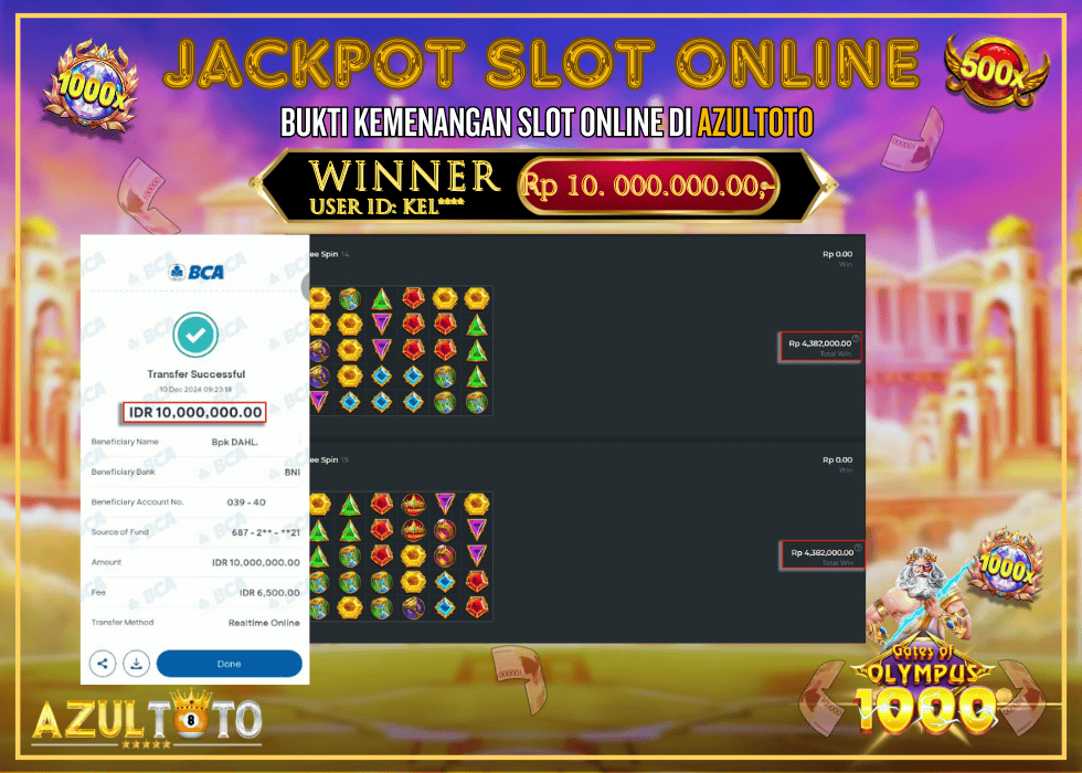 JACKPOT SLOT GATES OF OLYMPUS 1000 RP.10.000.000,- LUNAS DI AZULTOTO!