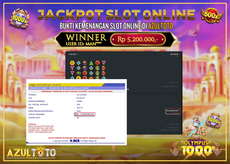 JACKPOT SLOT GATES OF OLYMPUS 1000 RP.5.200.000,- LUNAS DI AZULTOTO!
