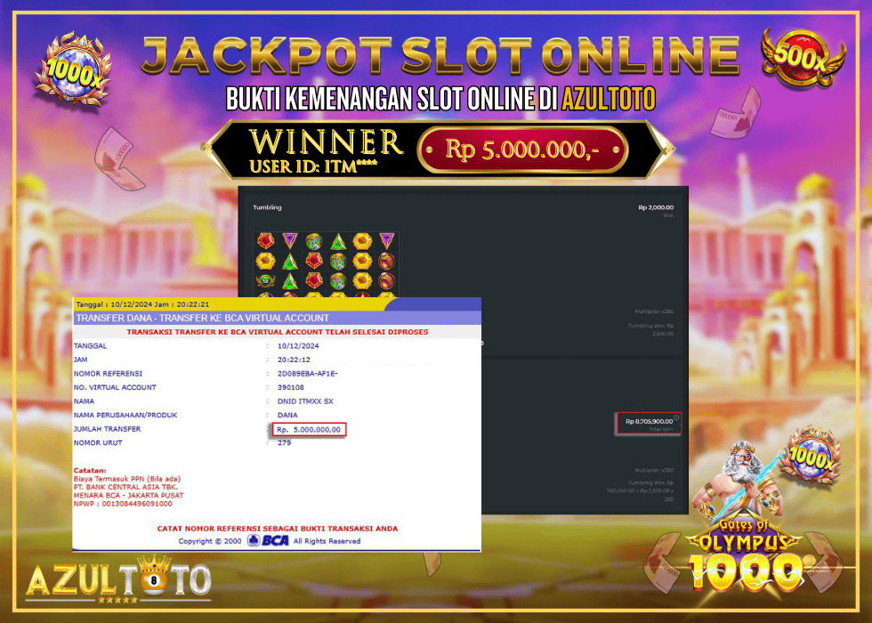JACKPOT SLOT GATES OF OLYMPUS 1000 RP.5.000.000,- LUNAS DI AZULTOTO!