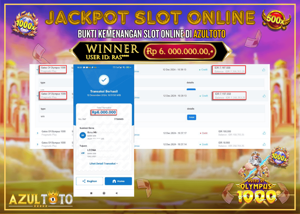 JACKPOT SLOT GATES OF OLYMPUS 1000 RP.6.000.000,- LUNAS DI AZULTOTO!