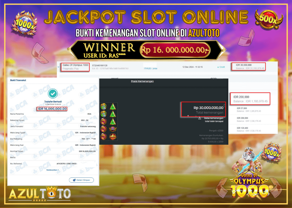 JACKPOT SLOT GATES OF OLYMPUS 1000 RP.16.000.000,- LUNAS DI AZULTOTO!