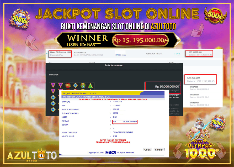 JACKPOT SLOT GATES OF OLYMPUS 1000 RP.15.195.000,- LUNAS DI AZULTOTO!