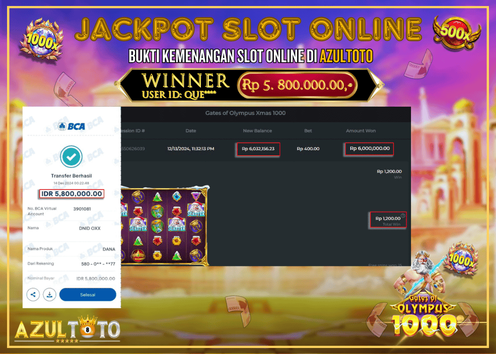 JACKPOT SLOT GATES OF OLYMPUS 1000 RP.5.800.000,- LUNAS DI AZULTOTO!
