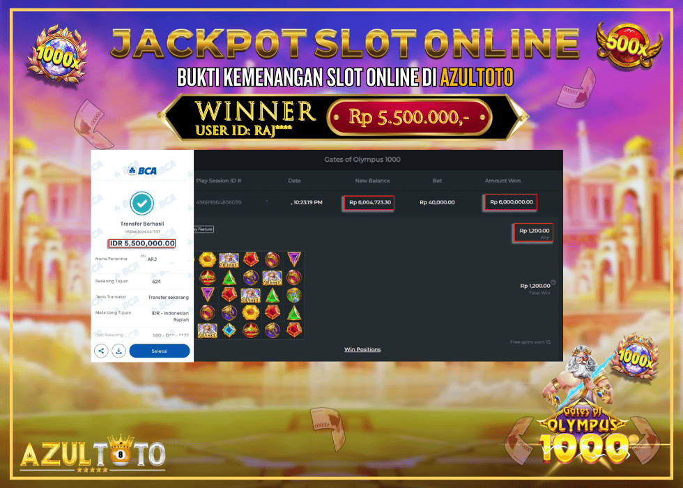 JACKPOT SLOT GATES OF OLYMPUS 1000 RP.5.500.000,- LUNAS DI AZULTOTO!