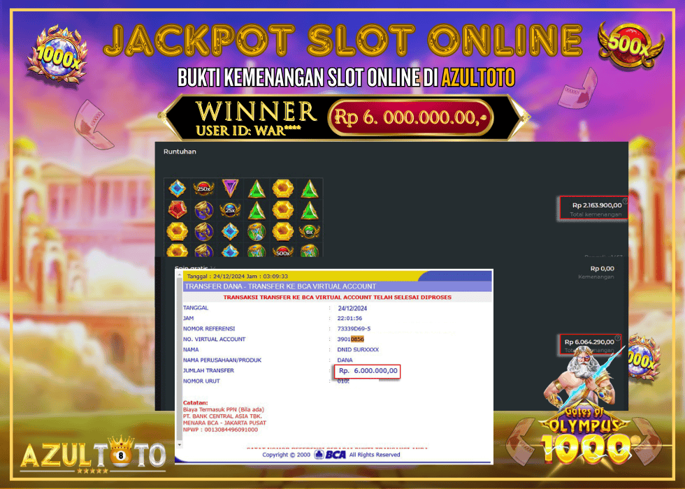 JACKPOT SLOT GATES OF OLYMPUS 1000 RP.6.000.000,- LUNAS DI AZULTOTO!