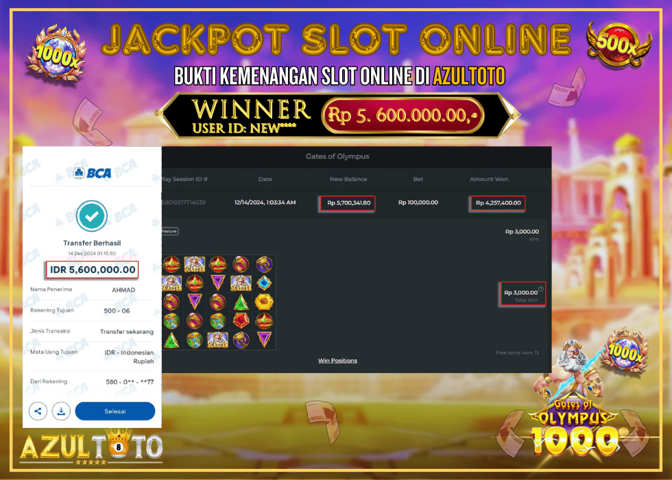 JACKPOT SLOT GATES OF OLYMPUS 1000 RP.5.600.000,- LUNAS DI AZULTOTO!
