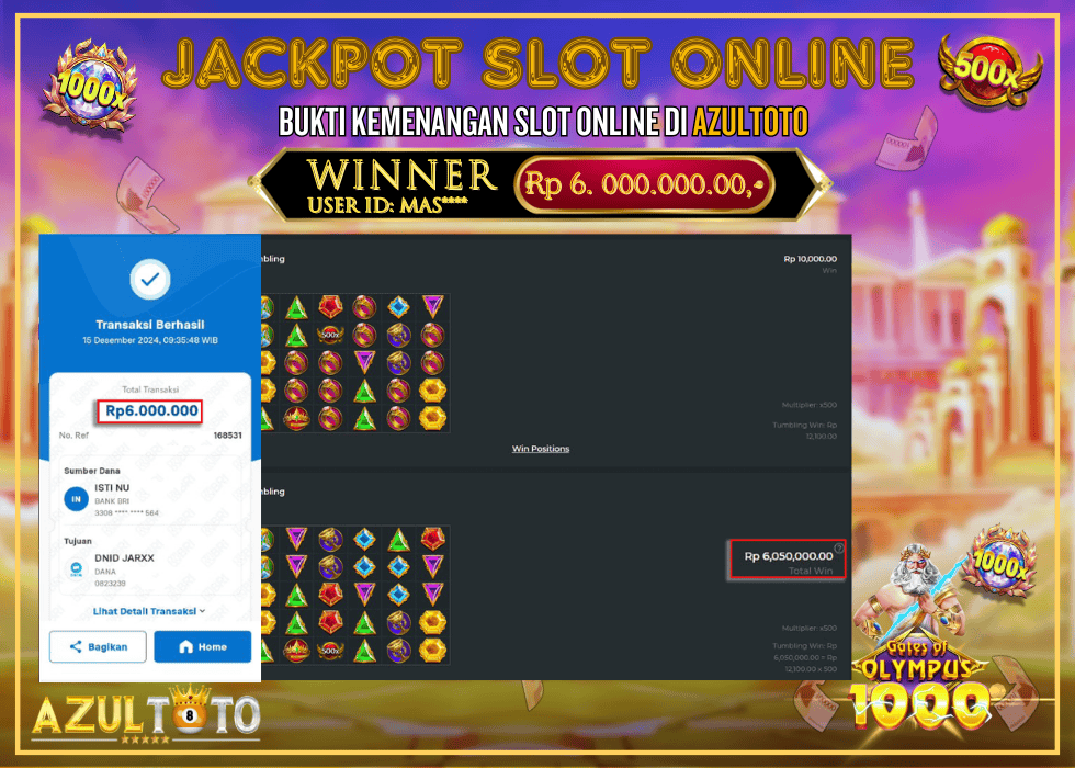 JACKPOT SLOT GATES OF OLYMPUS 1000 RP.6.000.000,- LUNAS DI AZULTOTO!