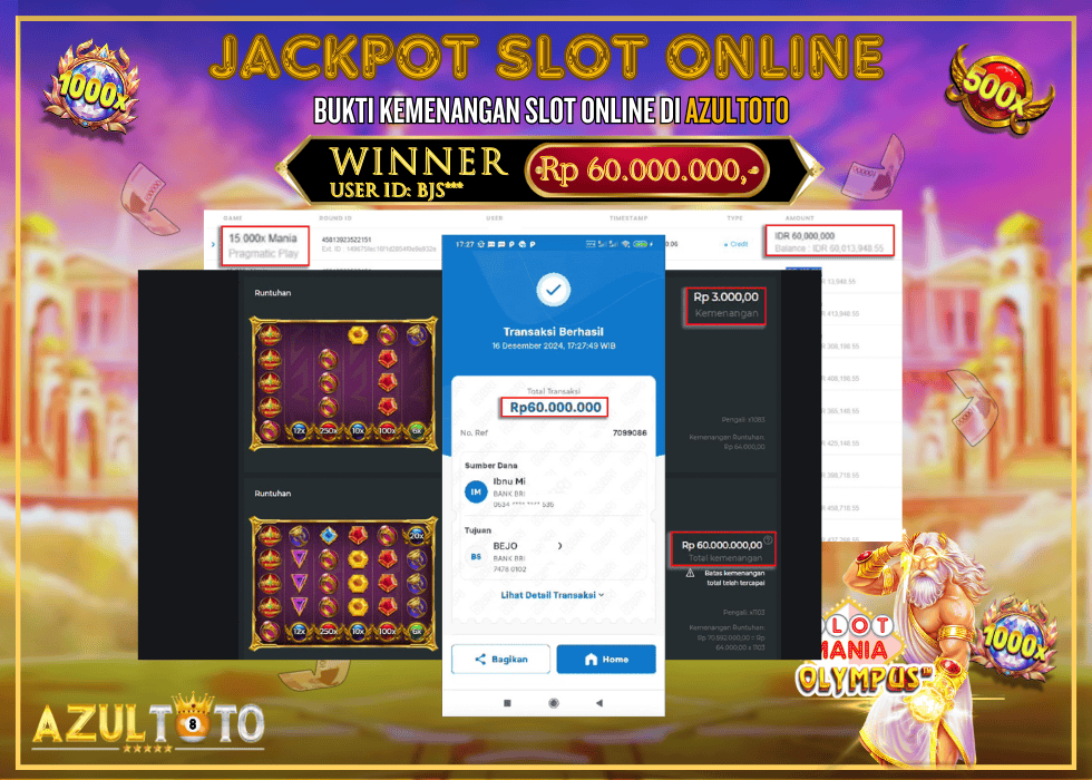 JACKPOT SLOT GATES OF OLYMPUS MANIA X15000 RP.60.000.000,- LUNAS DI AZULTOTO!