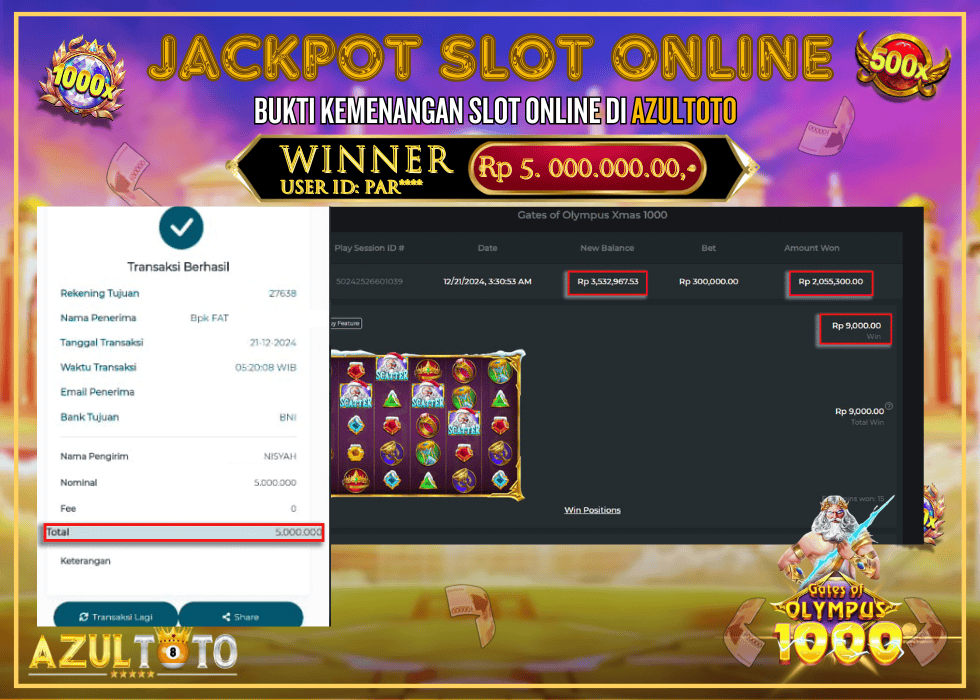 JACKPOT SLOT GATES OF OLYMPUS 1000 RP.5.000.000,- LUNAS DI AZULTOTO!