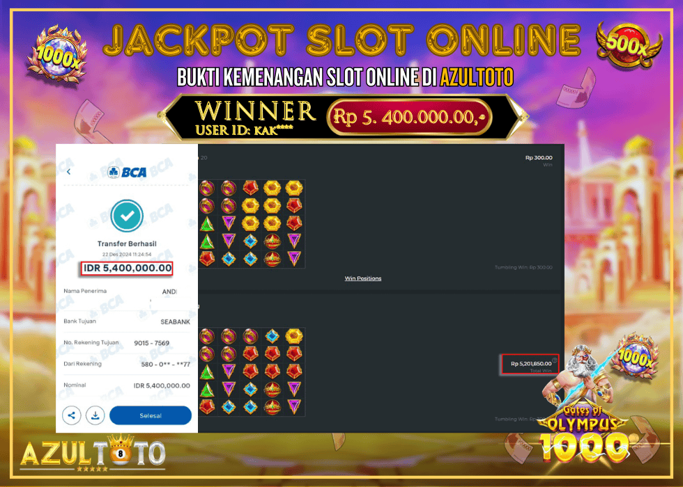 JACKPOT SLOT GATES OF OLYMPUS 1000 RP.5.400.000,- LUNAS DI AZULTOTO!