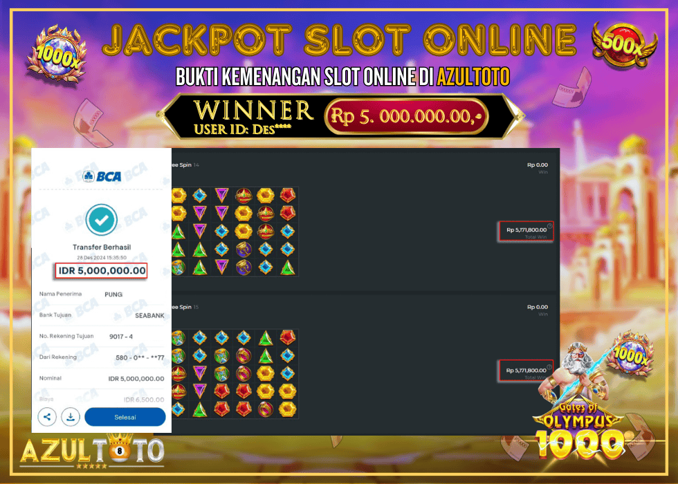JACKPOT SLOT GATES OF OLYMPUS 1000 RP.5.000.000,- LUNAS DI AZULTOTO!