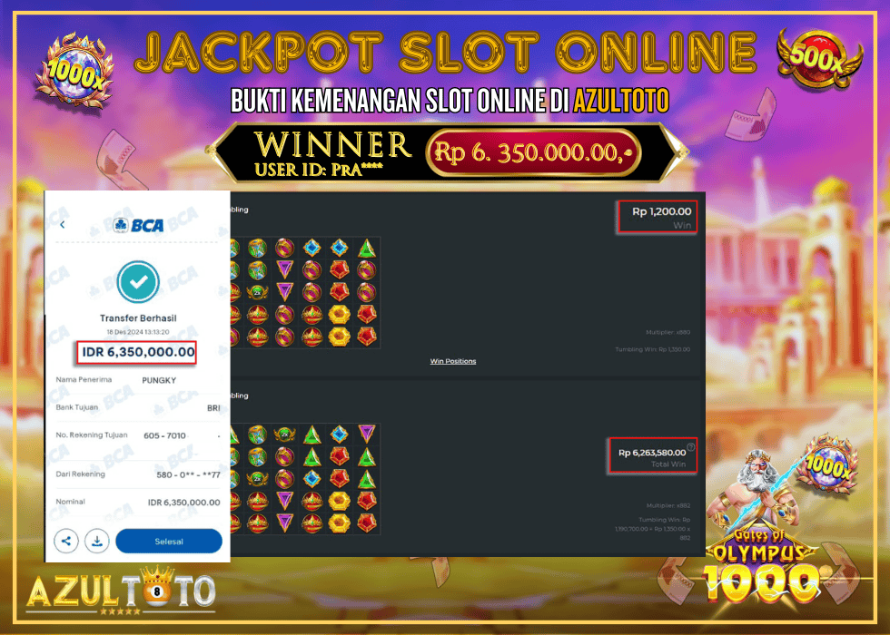 JACKPOT SLOT GATES OF OLYMPUS 1000 RP.6.350.000,- LUNAS DI AZULTOTO!