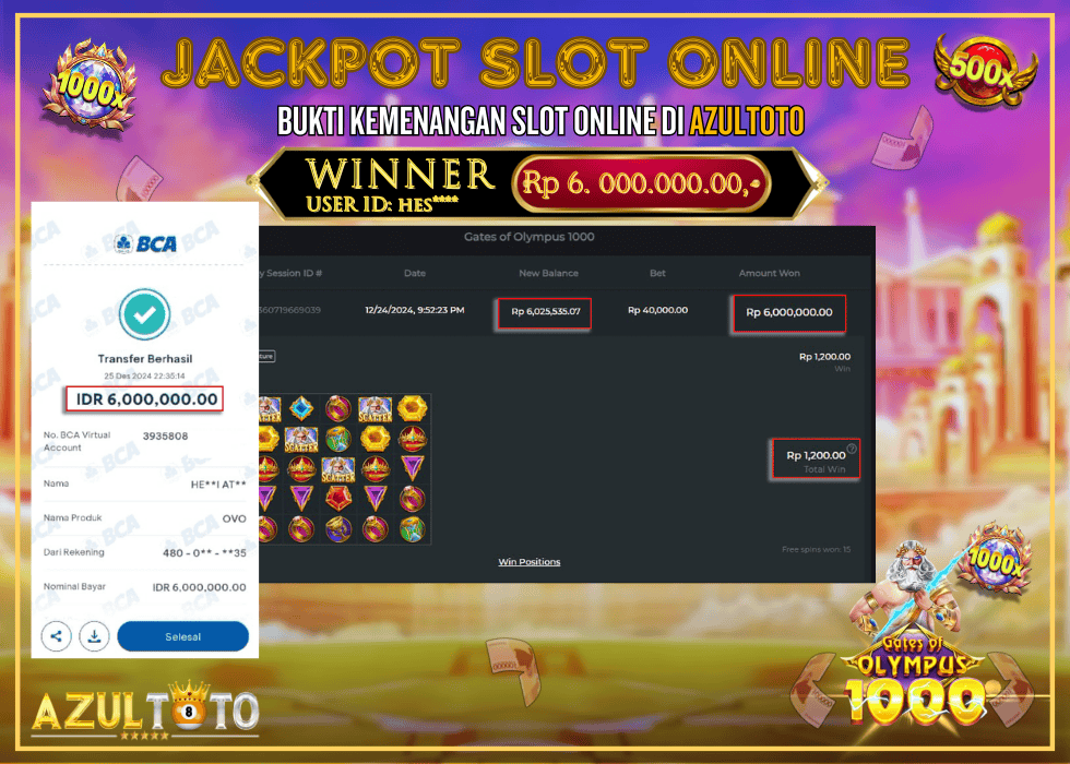 JACKPOT SLOT GATES OF OLYMPUS 1000 RP.6.000.000,- LUNAS DI AZULTOTO!