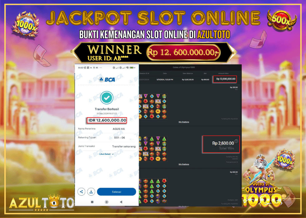 JACKPOT SLOT GATES OF OLYMPUS 1000 RP.12.600.000,- LUNAS DI AZULTOTO!