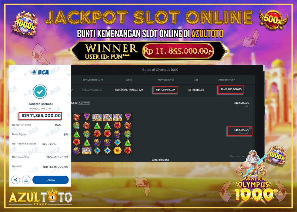 JACKPOT SLOT GATES OF OLYMPUS 1000 RP.11.855.000,- LUNAS DI AZULTOTO!