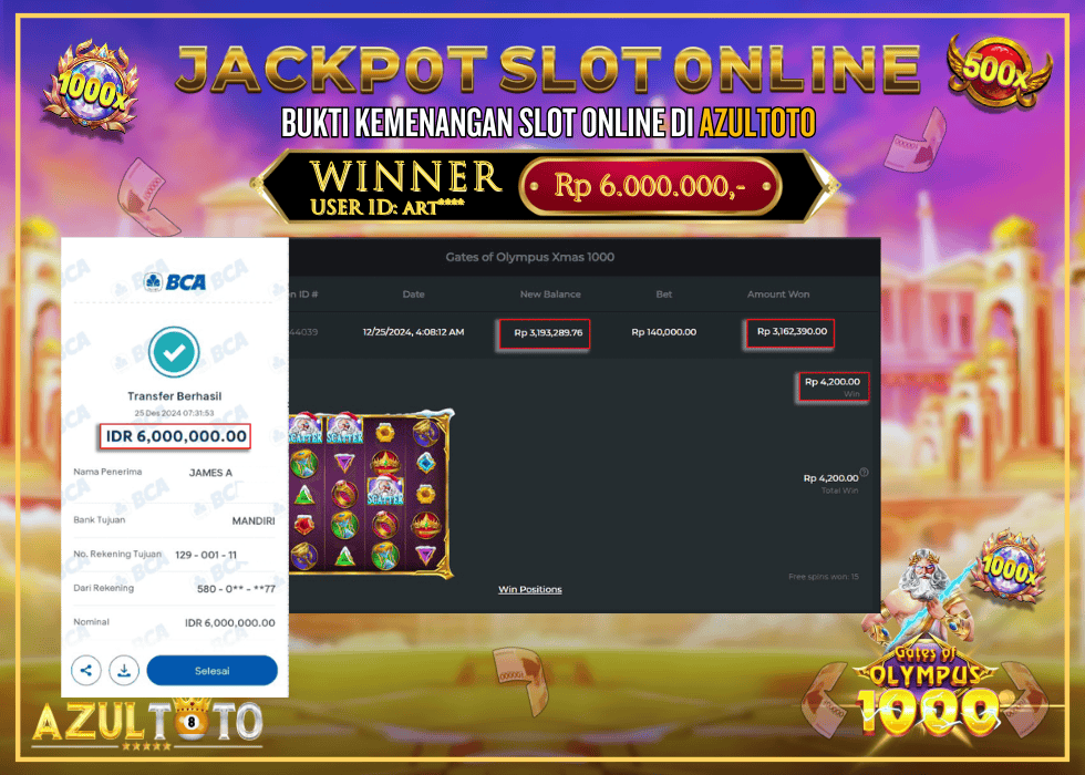 JACKPOT SLOT GATES OF OLYMPUS 1000 RP.6.000.000,- LUNAS DI AZULTOTO!