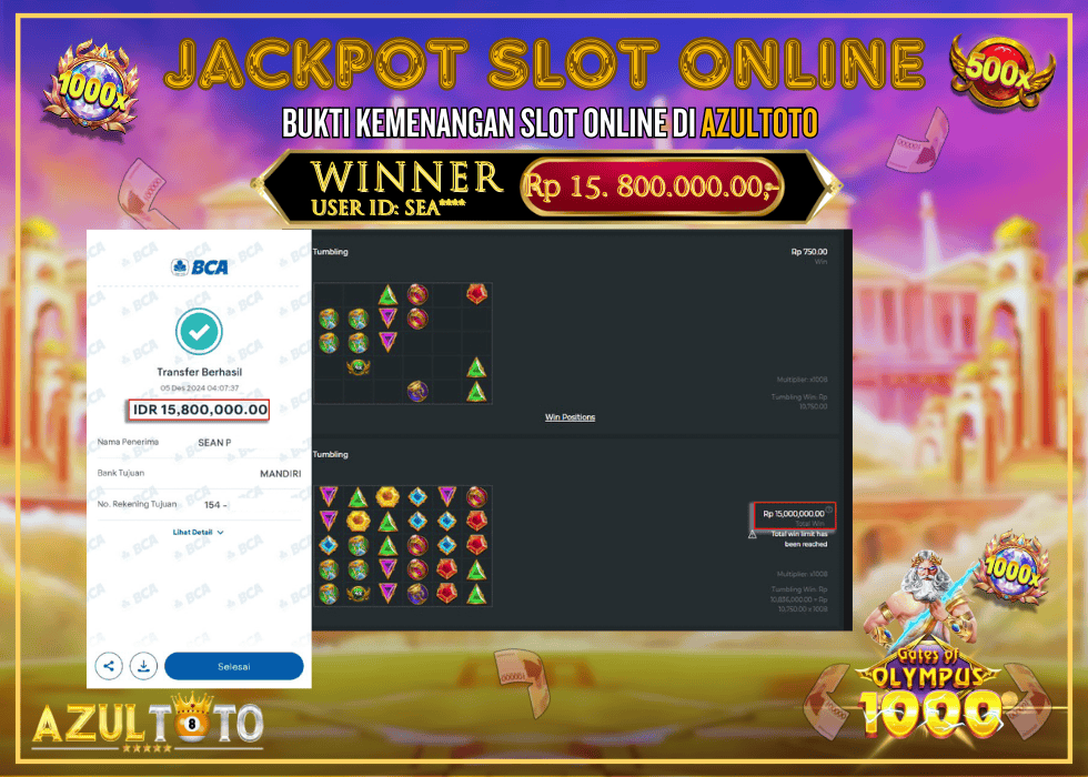 JACKPOT SLOT GATES OF OLYMPUS 1000 RP.15.800.000,- LUNAS DI AZULTOTO!