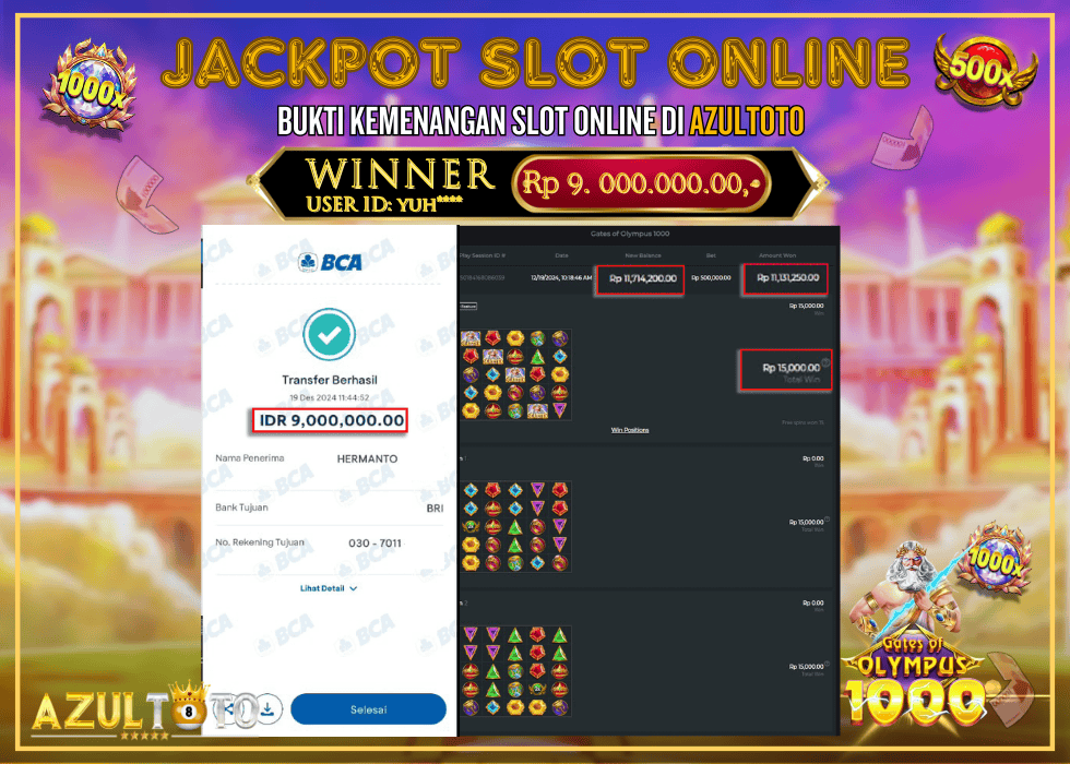 JACKPOT SLOT GATES OF OLYMPUS 1000 RP.9.000.000,- LUNAS DI AZULTOTO!
