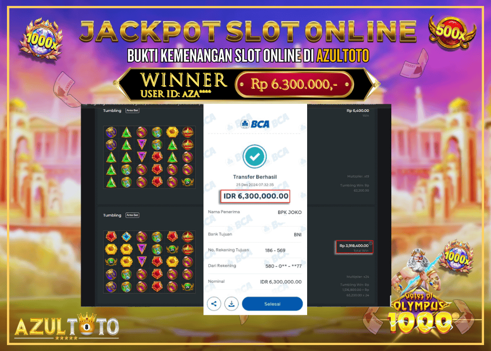 JACKPOT SLOT GATES OF OLYMPUS 1000 RP.6.300.000,- LUNAS DI AZULTOTO!
