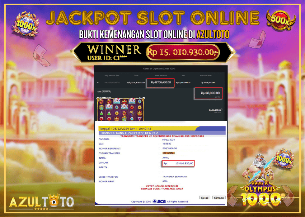 JACKPOT SLOT GATES OF OLYMPUS 1000 RP.15.010.930,- LUNAS DI AZULTOTO!