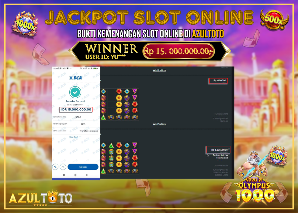 JACKPOT SLOT GATES OF OLYMPUS 1000 RP.15.000.000,- LUNAS DI AZULTOTO!