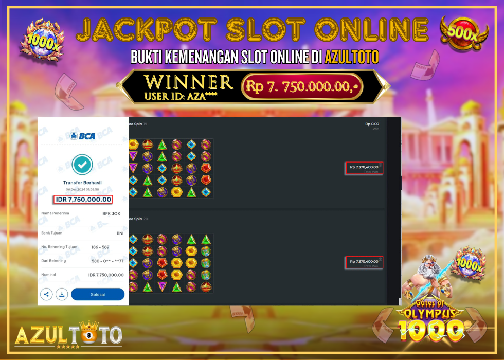 JACKPOT SLOT GATES OF OLYMPUS 1000 RP.7.500.000,- LUNAS DI AZULTOTO!