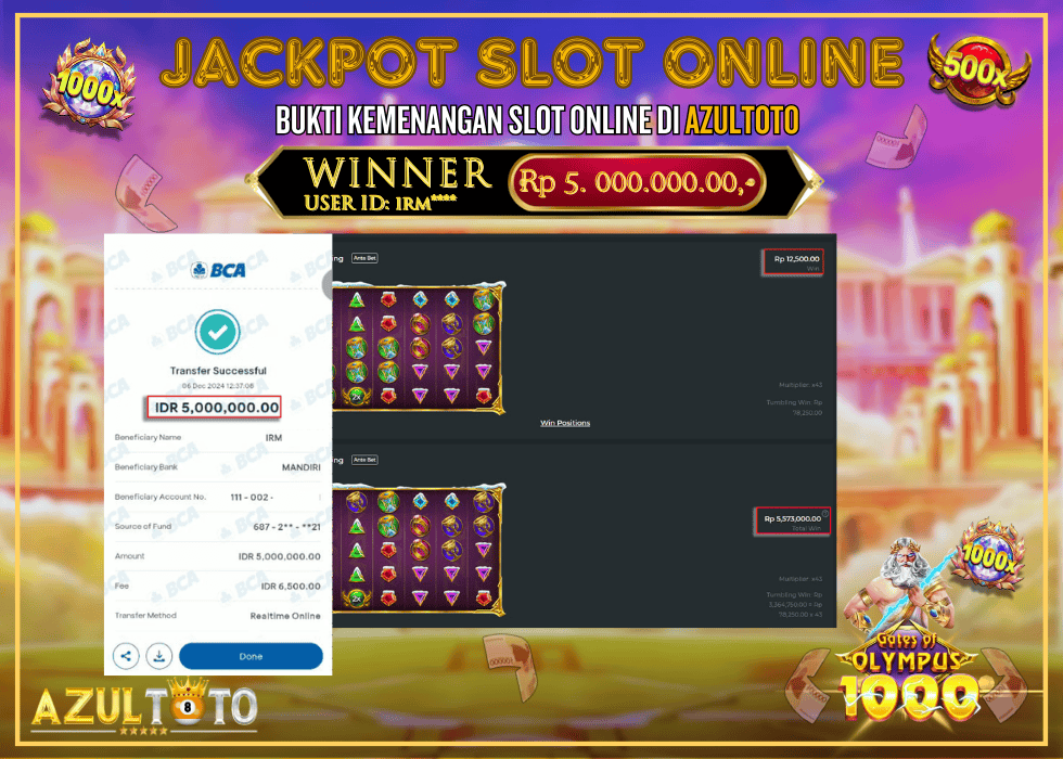 JACKPOT SLOT GATES OF OLYMPUS 1000 RP.5.000.000,- LUNAS DI AZULTOTO!