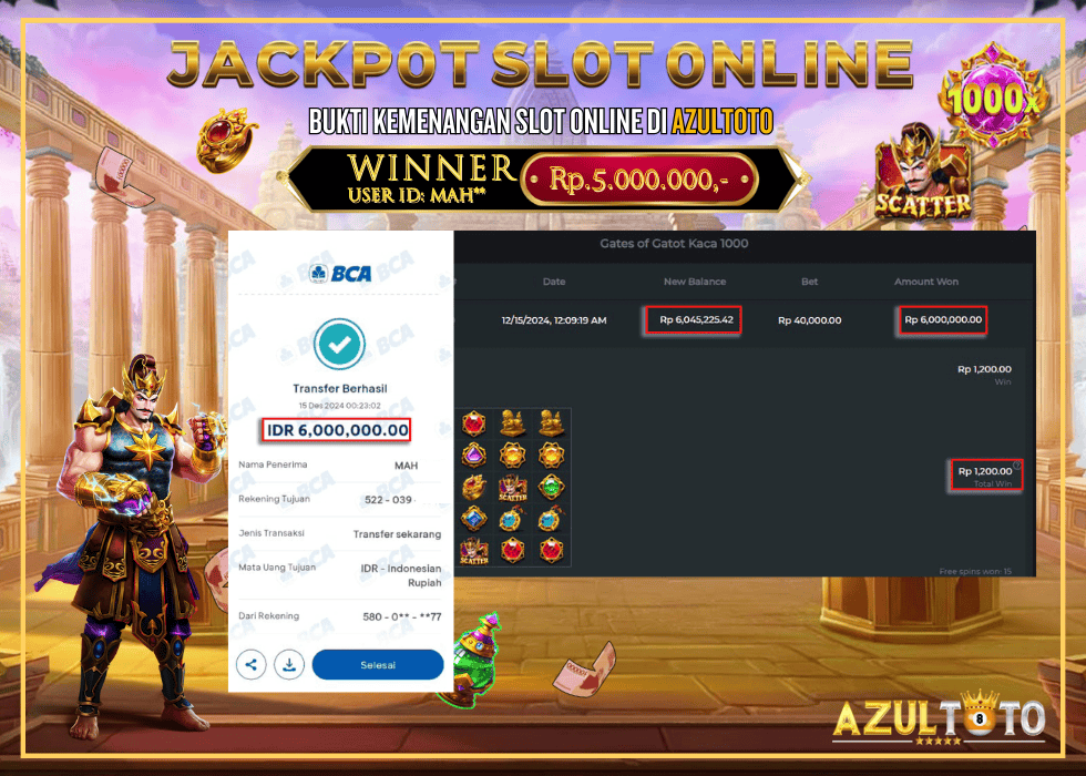 JACKPOT SLOT GATES OF GATOT KACA 1000 RP.6.000.000,- LUNAS DI AZULTOTO!