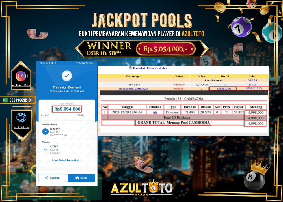 JACKPOT TOGEL SINGAPORE 4D RP.5.054.000,- LUNAS DI AZULTOTO!