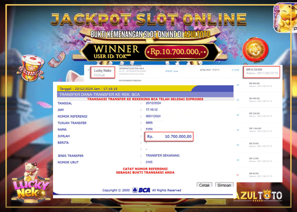 JACKPOT SLOT LUCKY NECKO RP.10.700 000.00,- LUNAS DI AZULTOTO!