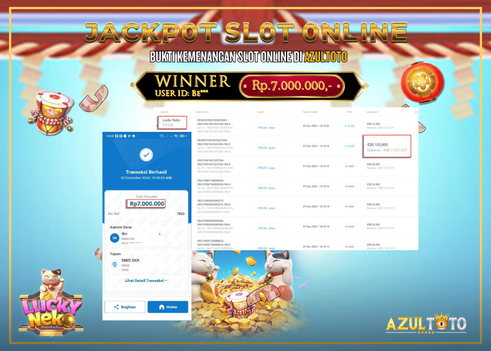 JACKPOT SLOT LUCKY NEKO RP.7.000.000,- LUNAS DI AZULTOTO!