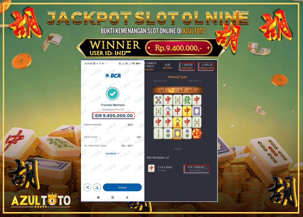 JACKPOT SLOT MAHJONG WAYS RP.9.400.000,- LUNAS DI AZULTOTO!