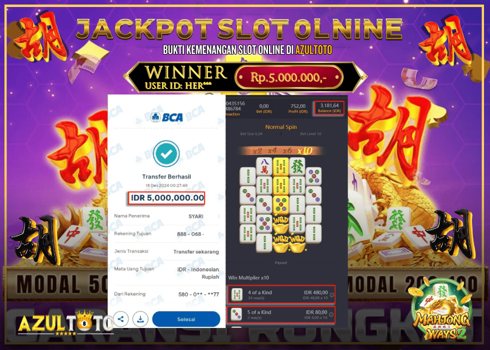 JACKPOT SLOT MAHJONG WAYS 2 RP.6.000.000,- LUNAS DI AZULTOTO!