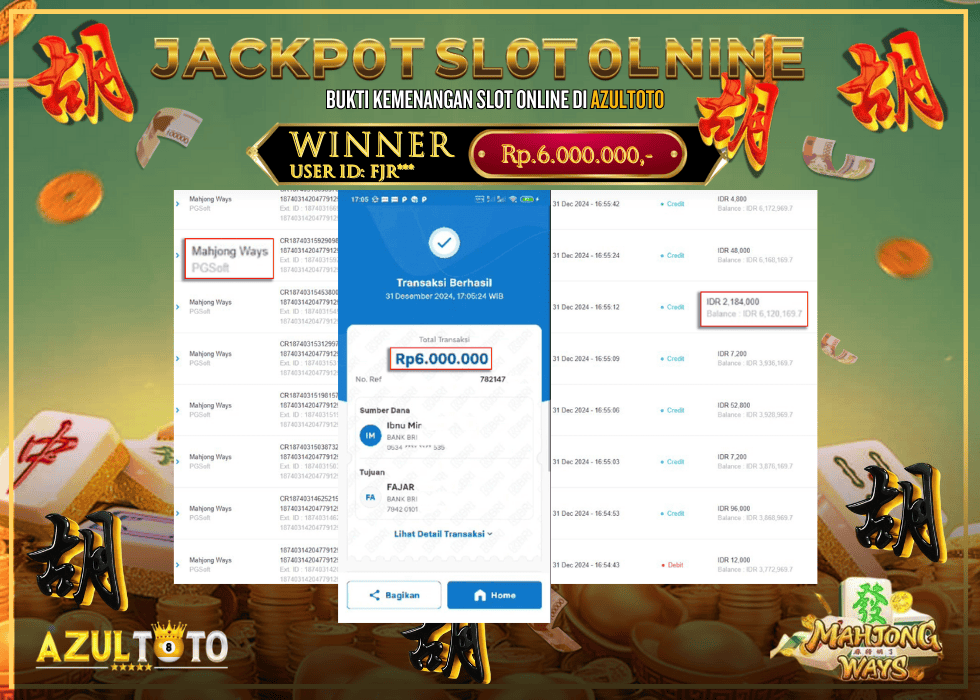 JACKPOT SLOT MAHJONG WAYS RP.6.000.000,- LUNAS DI AZULTOTO!