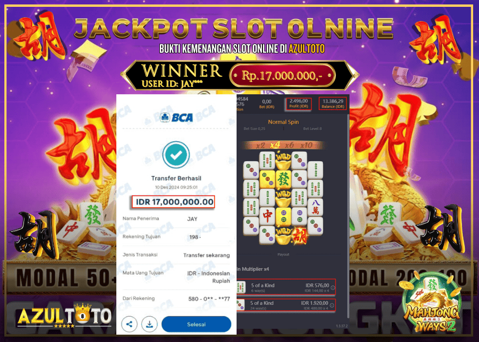 JACKPOT SLOT MAHJONG WAYS 2 RP.17.000.000,- LUNAS DI AZULTOTO!