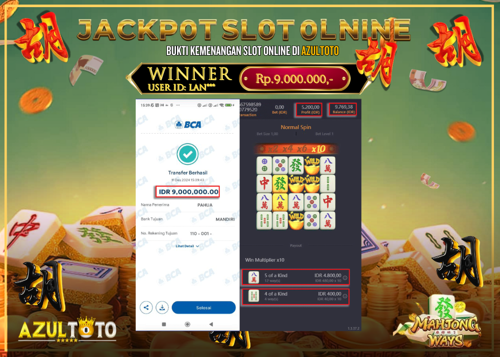 JACKPOT SLOT MAHJONG WAYS  RP.9.000.000,- LUNAS DI AZULTOTO!