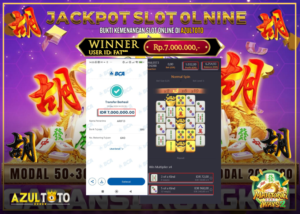 JACKPOT SLOT MAHJONG WAYS 2 RP.7.000.000,- LUNAS DI AZULTOTO!