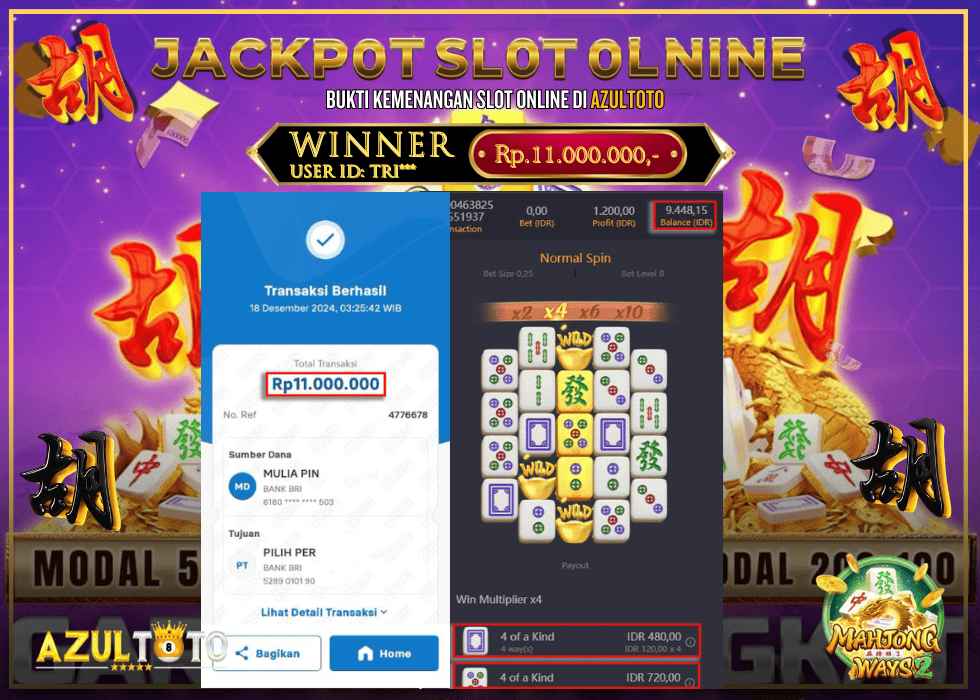 JACKPOT SLOT MAHJONG WAYS 2 RP.11.000.000,- LUNAS DI AZULTOTO!