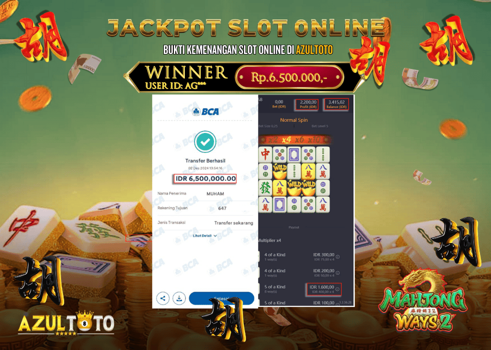 JACKPOT SLOT MAHJONG WAYS 2 RP.6.500.000,- LUNAS DI AZULTOTO!