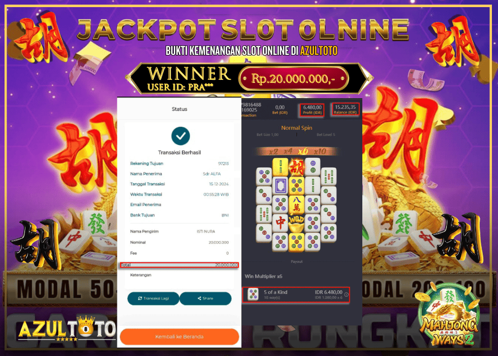 JACKPOT SLOT MAHJONG WAYS 2 RP.20.000.000,- LUNAS DI AZULTOTO!