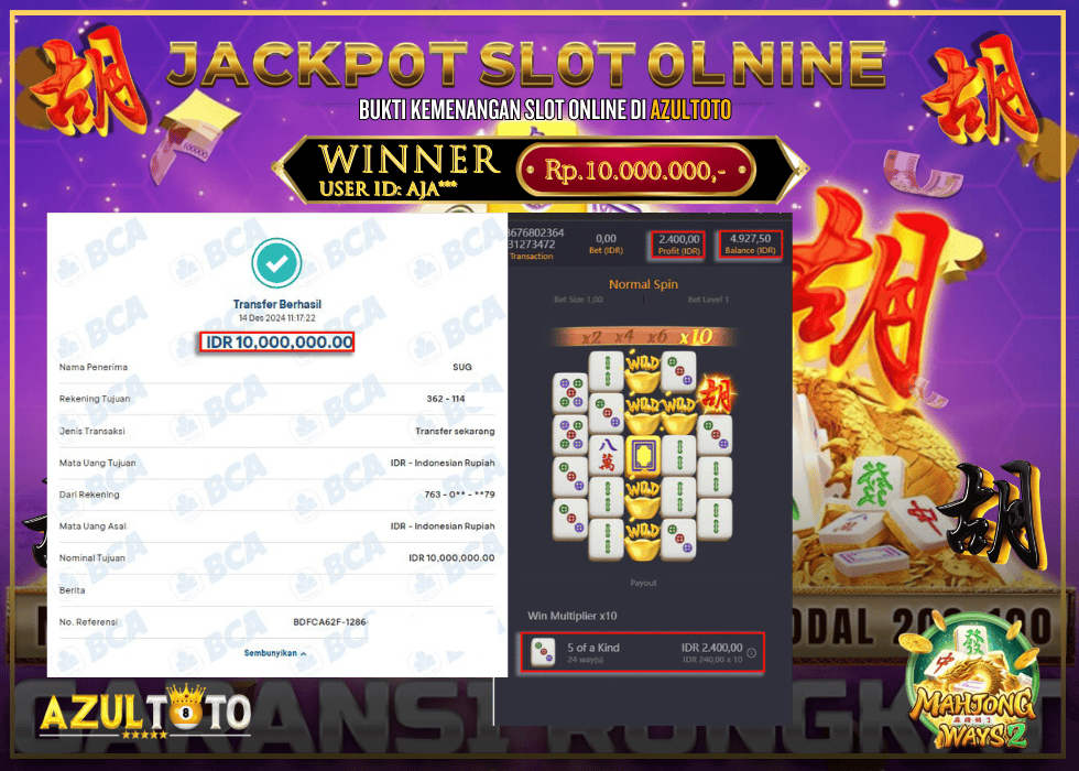 JACKPOT SLOT MAHJONG WAYS 2 RP.10.000.000,- LUNAS DI AZULTOTO!