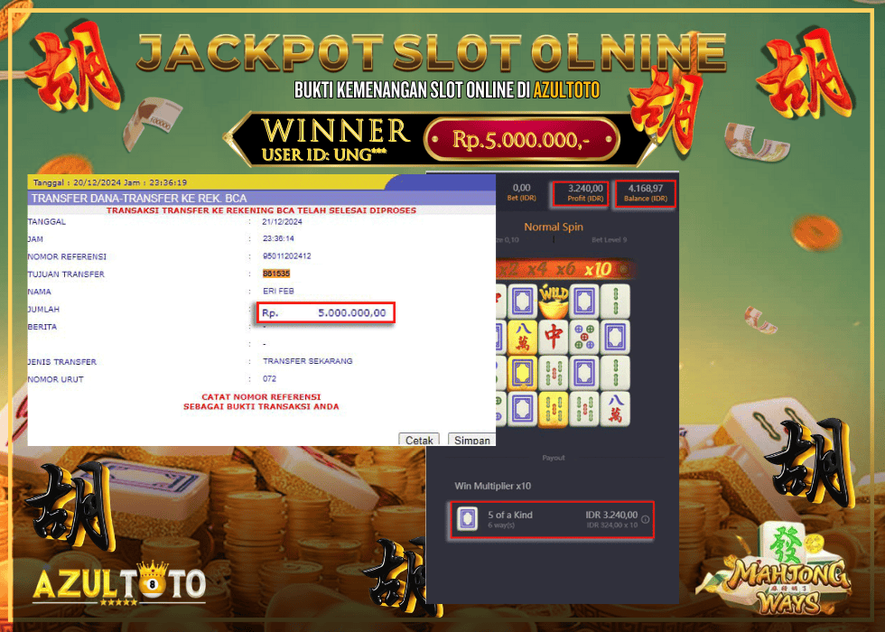 JACKPOT SLOT MAHJONG WAYS RP.5.000.000,- LUNAS DI AZULTOTO!